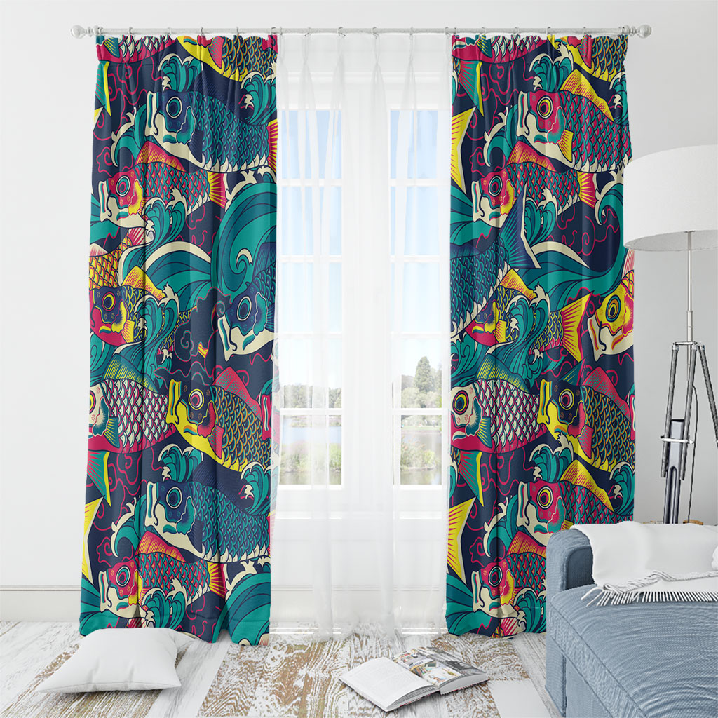 Japan Koinobori Window Curtain Japanese Koi Flag Waves Pattern