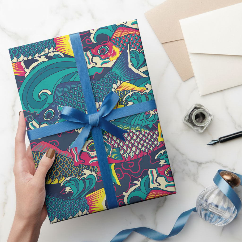 Japan Koinobori Wrapping Paper Japanese Koi Flag Waves Pattern