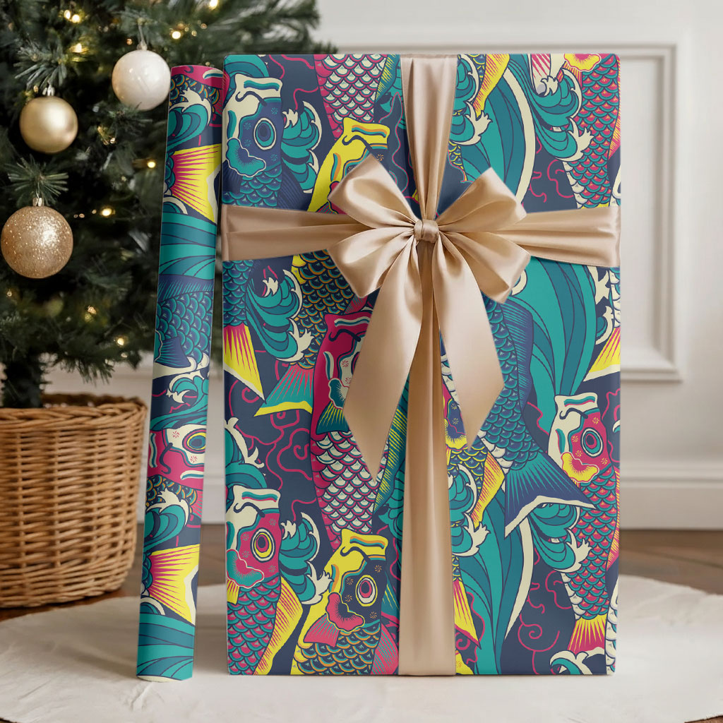 Japan Koinobori Wrapping Paper Japanese Koi Flag Waves Pattern