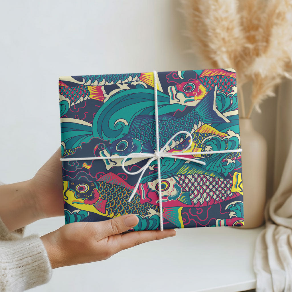 Japan Koinobori Wrapping Paper Japanese Koi Flag Waves Pattern