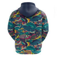 Japan Koinobori Zip Hoodie Japanese Koi Flag Waves Pattern