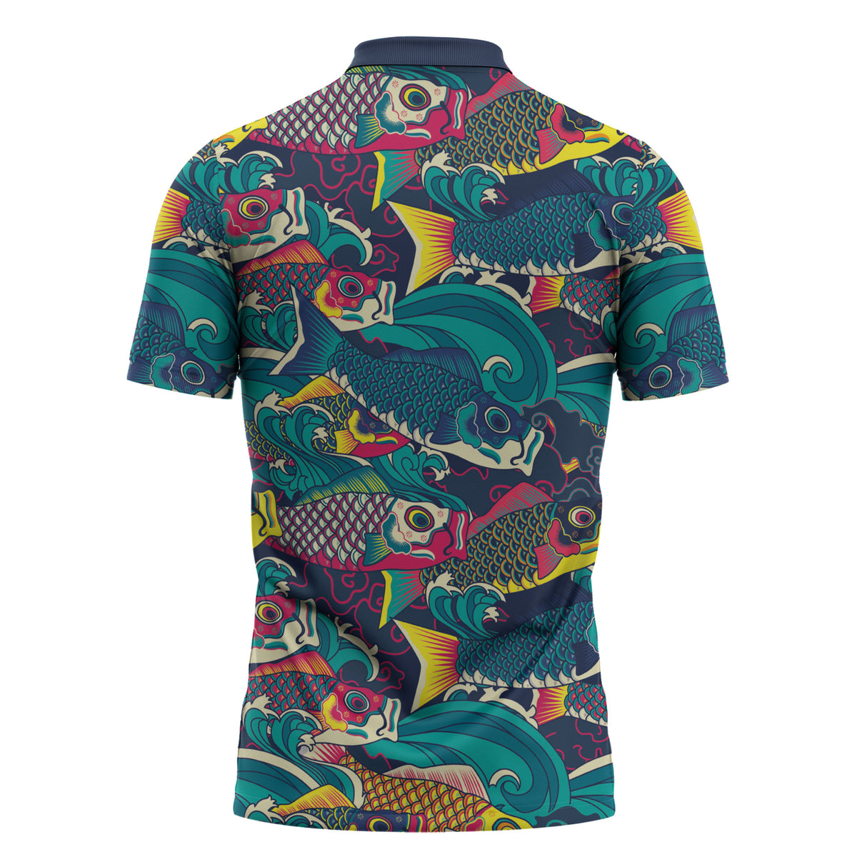 Japan Koinobori Zipper Polo Shirt Japanese Koi Flag Waves Pattern