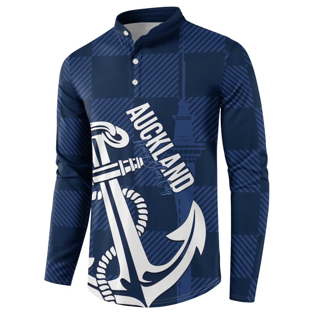 New Zealand Auckland Football Custom Button Sweatshirt Navy Blue City Anchor Sky Tower Symbol LT14 - Polynesian Pride