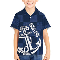 New Zealand Auckland Football Custom Kid Hawaiian Shirt Navy Blue City Anchor Sky Tower Symbol LT14 Kid Navy Blue - Polynesian Pride