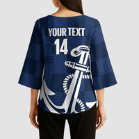 New Zealand Auckland Football Custom Kimono Sleeve Blouse Navy Blue City Anchor Sky Tower Symbol LT14 - Polynesian Pride