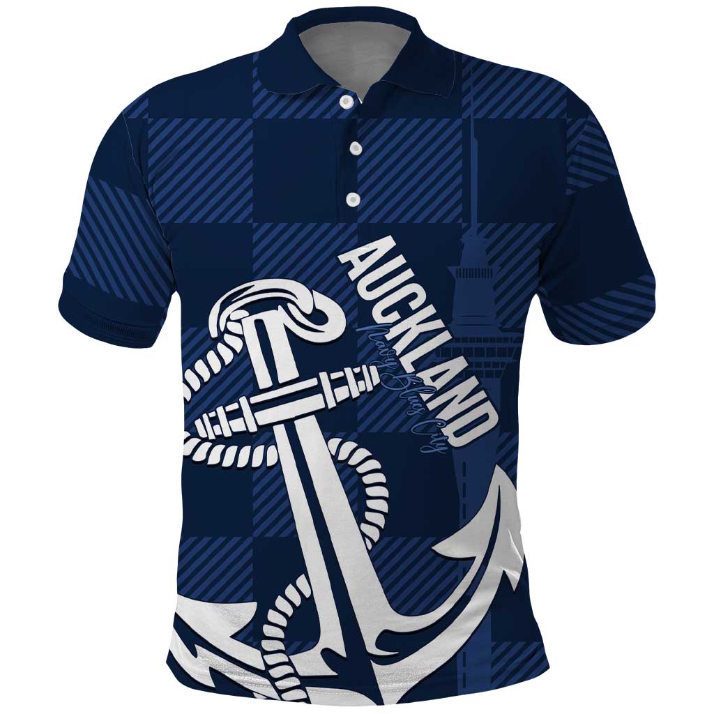 New Zealand Auckland Football Custom Polo Shirt Navy Blue City Anchor Sky Tower Symbol LT14 Navy Blue - Polynesian Pride
