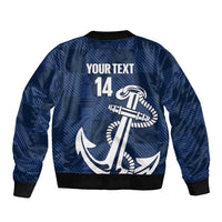 New Zealand Auckland Football Custom Sleeve Zip Bomber Jacket Navy Blue City Anchor Sky Tower Symbol LT14 - Polynesian Pride