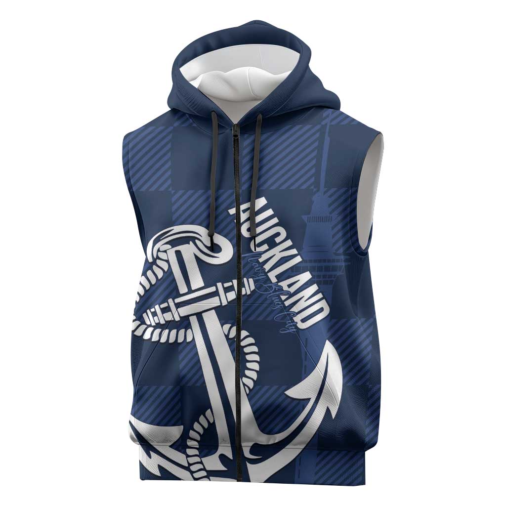 New Zealand Auckland Football Custom Sleeveless Zip Hoodie Navy Blue City Anchor Sky Tower Symbol LT14 Navy Blue - Polynesian Pride