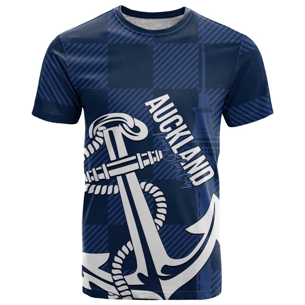 New Zealand Auckland Football Custom T Shirt Navy Blue City Anchor Sky Tower Symbol LT14 Navy Blue - Polynesian Pride