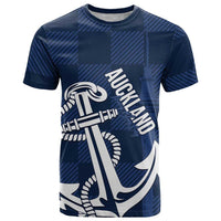 New Zealand Auckland Football Custom T Shirt Navy Blue City Anchor Sky Tower Symbol LT14 Navy Blue - Polynesian Pride