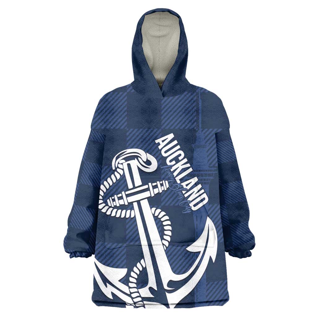 New Zealand Auckland Football Custom Wearable Blanket Hoodie Navy Blue City Anchor Sky Tower Symbol LT14 One Size Navy Blue - Polynesian Pride