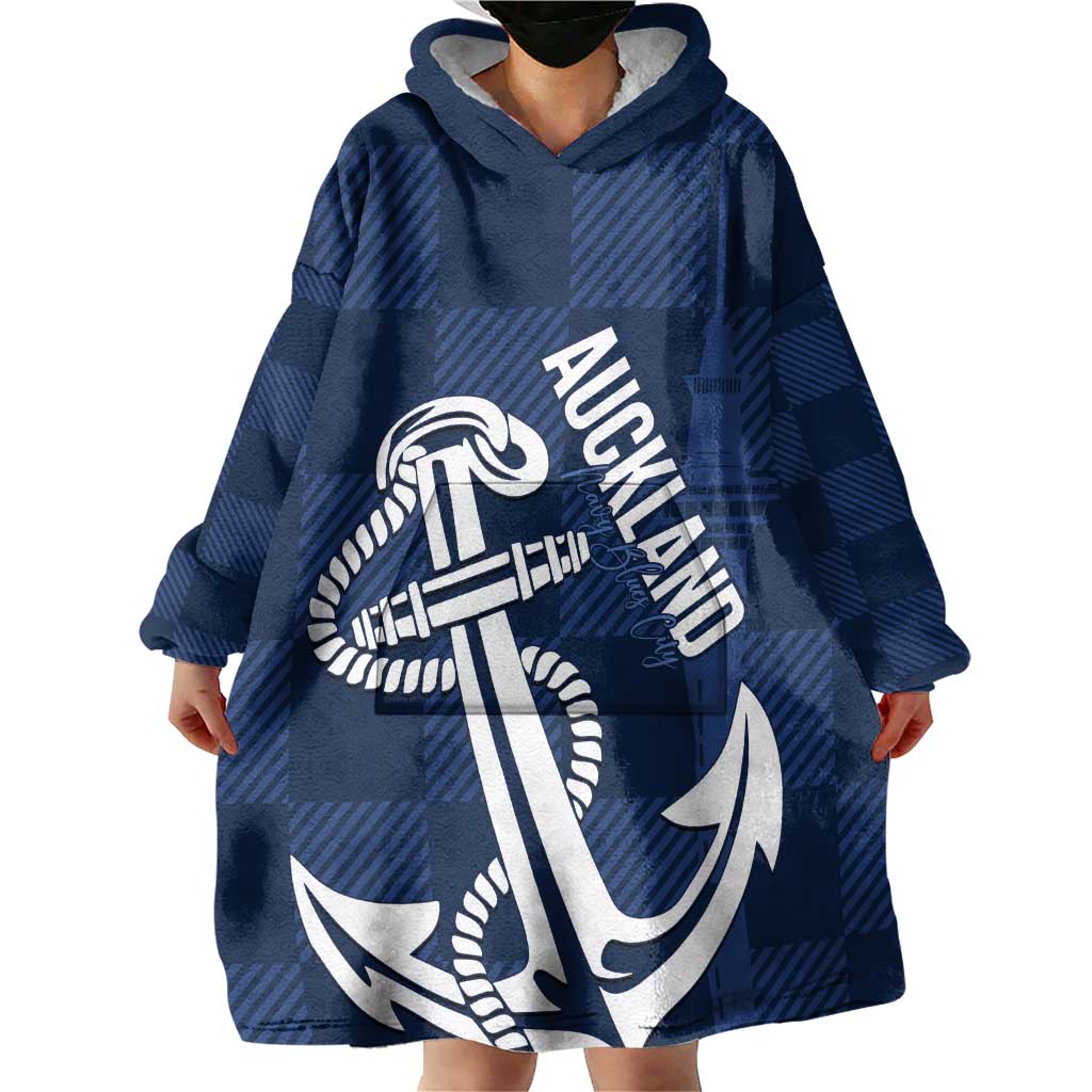 New Zealand Auckland Football Custom Wearable Blanket Hoodie Navy Blue City Anchor Sky Tower Symbol LT14 - Polynesian Pride