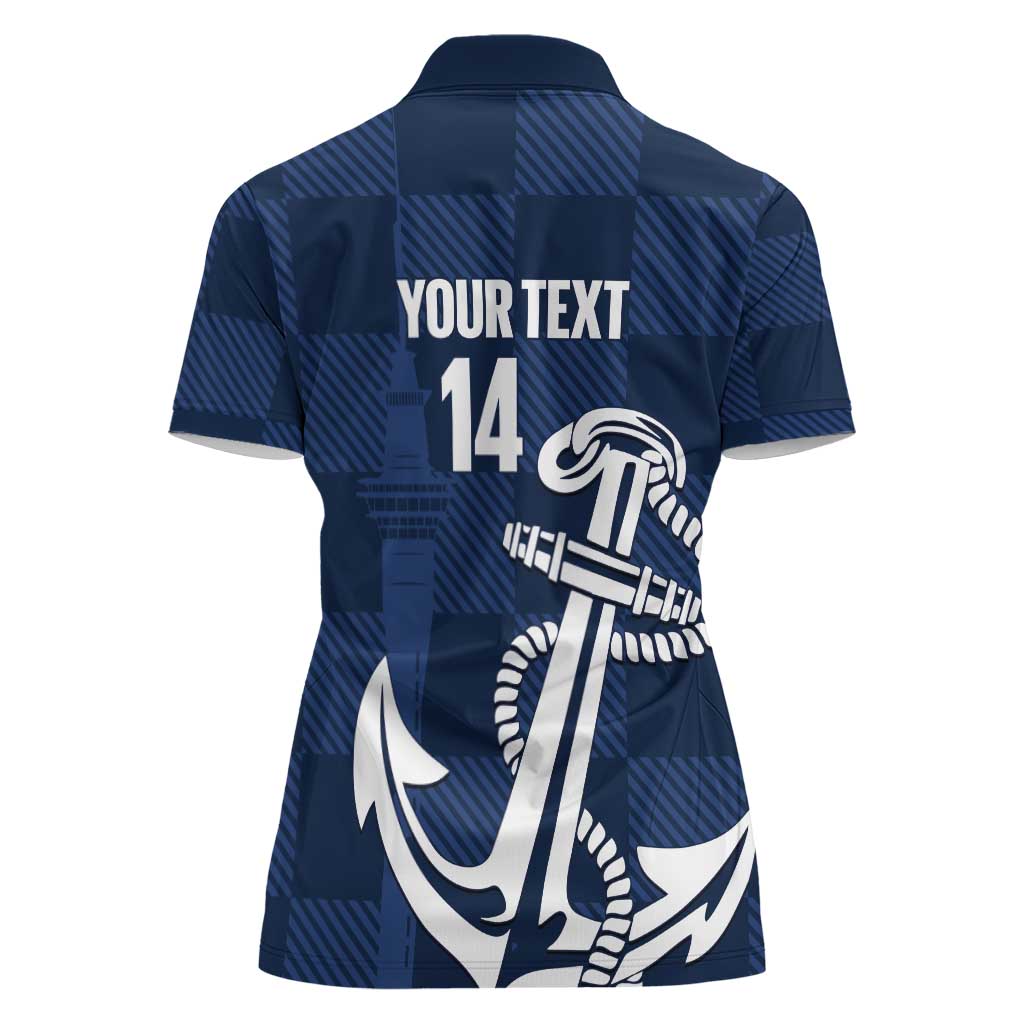 New Zealand Auckland Football Custom Women Polo Shirt Navy Blue City Anchor Sky Tower Symbol - Polynesian Pride