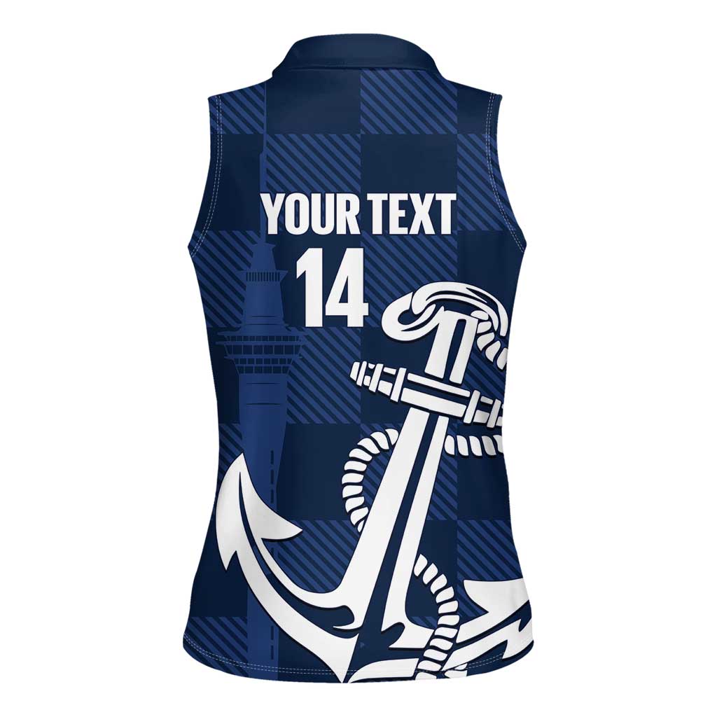 New Zealand Auckland Football Custom Women Sleeveless Polo Shirt Navy Blue City Anchor Sky Tower Symbol LT14 - Polynesian Pride