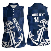 New Zealand Auckland Football Custom Women Sleeveless Polo Shirt Navy Blue City Anchor Sky Tower Symbol LT14 - Polynesian Pride