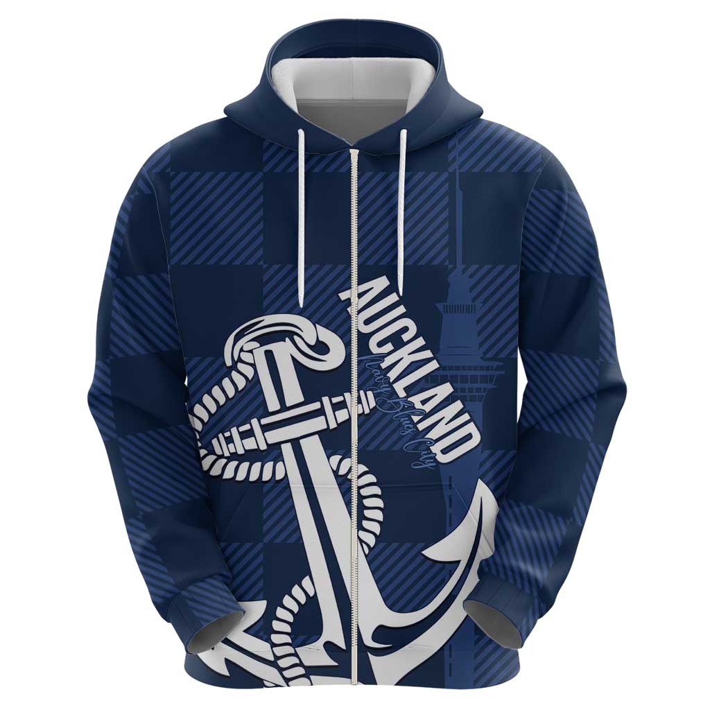 New Zealand Auckland Football Custom Zip Hoodie Navy Blue City Anchor Sky Tower Symbol LT14 - Polynesian Pride