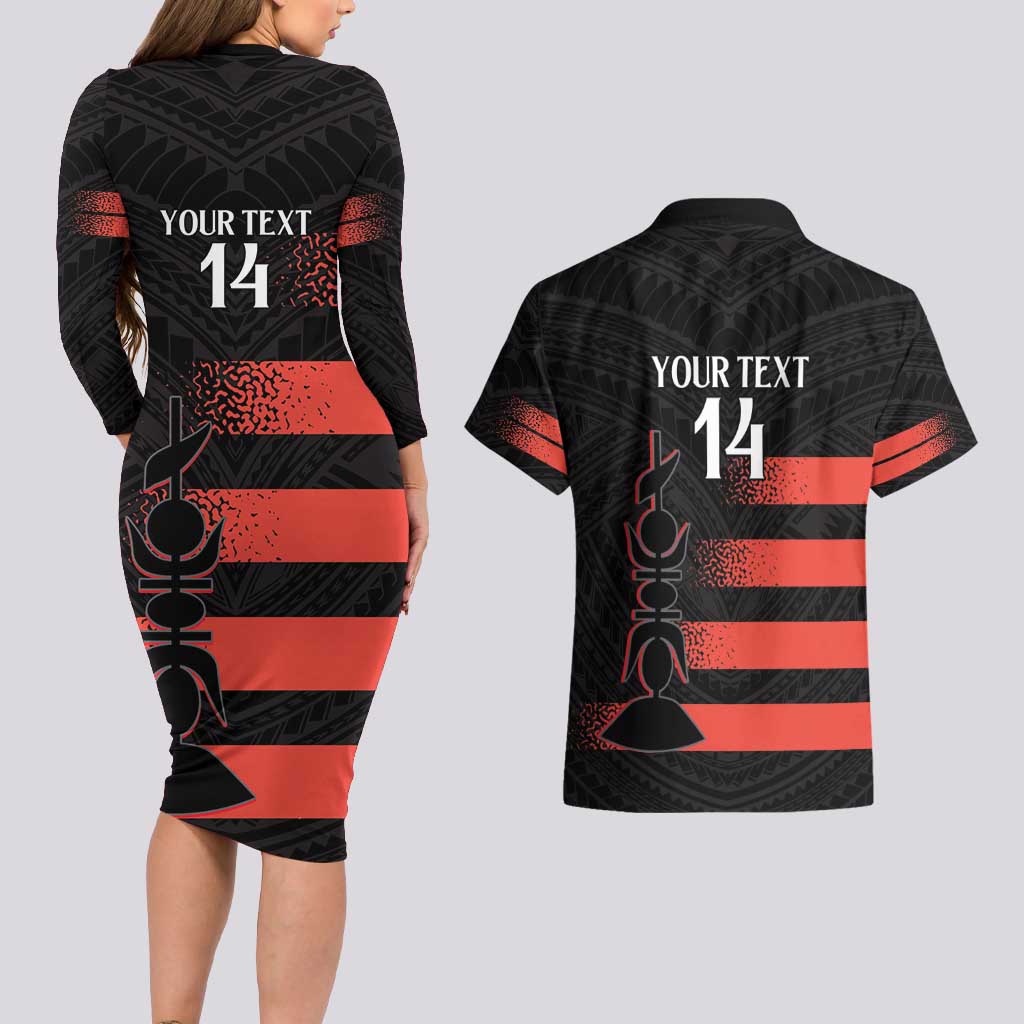 Custom New Caledonia Football Couples Matching Long Sleeve Bodycon Dress and Hawaiian Shirt Allez Les Cagous Polynesian Pattern LT14 - Polynesian Pride