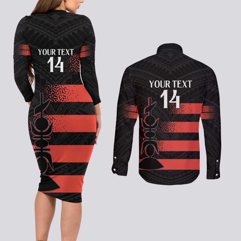 Custom New Caledonia Football Couples Matching Long Sleeve Bodycon Dress and Long Sleeve Button Shirt Allez Les Cagous Polynesian Pattern LT14 - Polynesian Pride