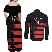 Custom New Caledonia Football Couples Matching Off Shoulder Maxi Dress and Long Sleeve Button Shirt Allez Les Cagous Polynesian Pattern LT14 - Polynesian Pride