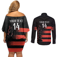 Custom New Caledonia Football Couples Matching Off Shoulder Short Dress and Long Sleeve Button Shirt Allez Les Cagous Polynesian Pattern LT14 - Polynesian Pride