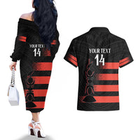 Custom New Caledonia Football Couples Matching Off The Shoulder Long Sleeve Dress and Hawaiian Shirt Allez Les Cagous Polynesian Pattern LT14 - Polynesian Pride
