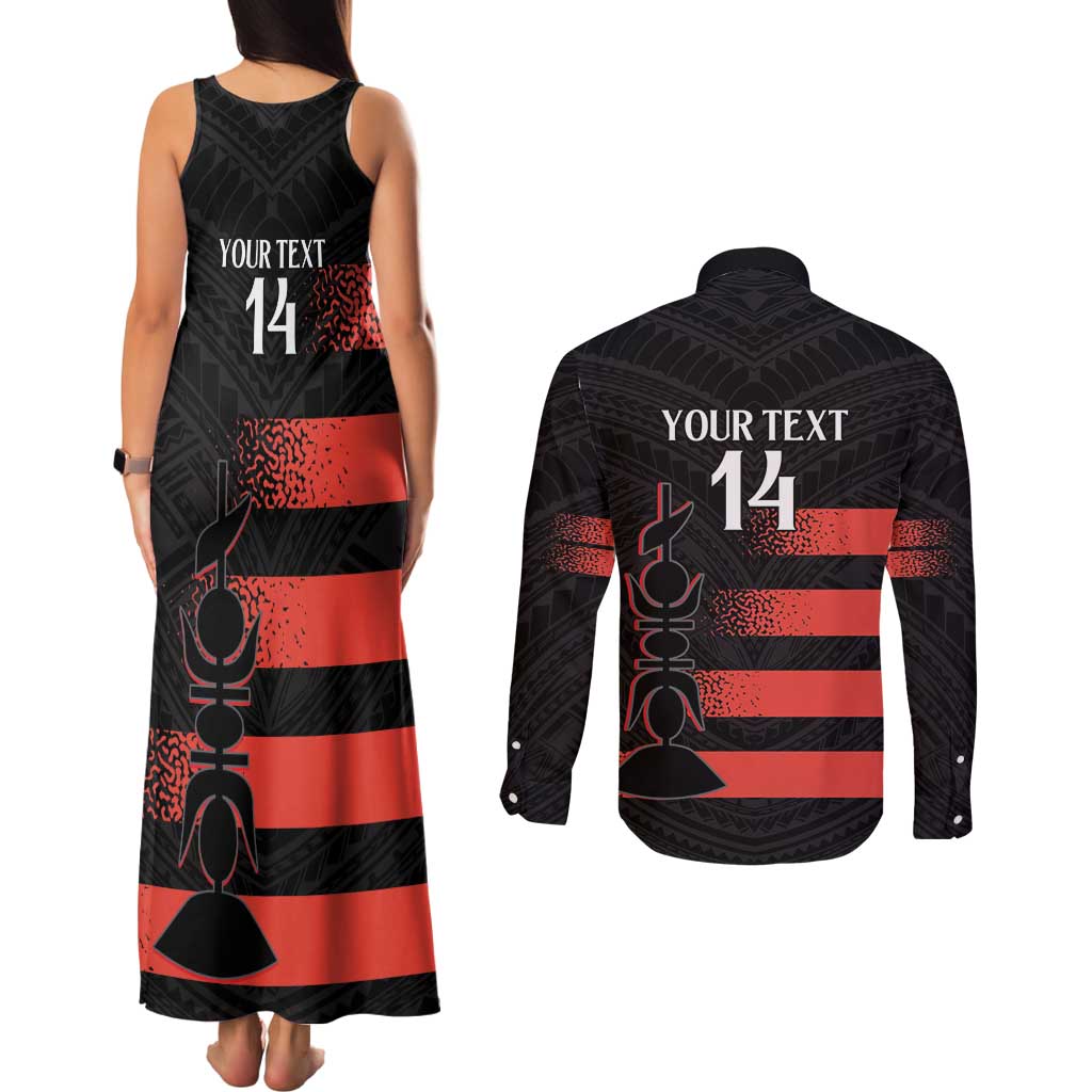 Custom New Caledonia Football Couples Matching Tank Maxi Dress and Long Sleeve Button Shirt Allez Les Cagous Polynesian Pattern LT14 - Polynesian Pride