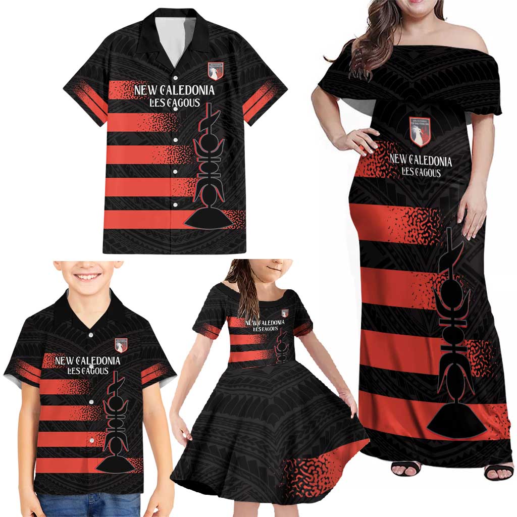 Custom New Caledonia Football Family Matching Off Shoulder Maxi Dress and Hawaiian Shirt Allez Les Cagous Polynesian Pattern LT14 - Polynesian Pride