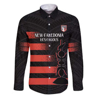 Custom New Caledonia Football Family Matching Off Shoulder Maxi Dress and Hawaiian Shirt Allez Les Cagous Polynesian Pattern LT14 Dad's Shirt - Long Sleeve Black - Polynesian Pride