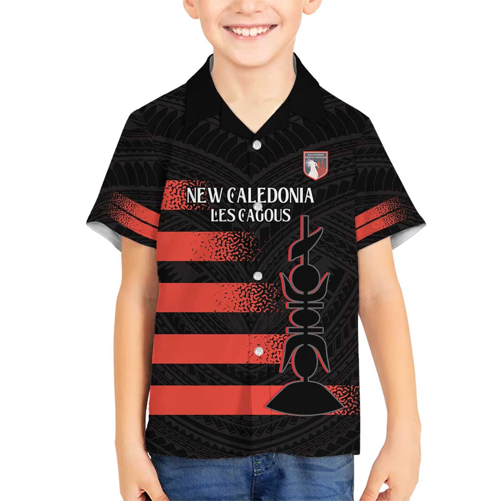 Custom New Caledonia Football Family Matching Off Shoulder Maxi Dress and Hawaiian Shirt Allez Les Cagous Polynesian Pattern LT14 Son's Shirt Black - Polynesian Pride