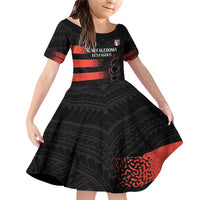 Custom New Caledonia Football Family Matching Off Shoulder Short Dress and Hawaiian Shirt Allez Les Cagous Polynesian Pattern LT14 Daughter's Dress Black - Polynesian Pride