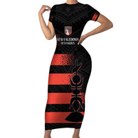 Custom New Caledonia Football Family Matching Short Sleeve Bodycon Dress and Hawaiian Shirt Allez Les Cagous Polynesian Pattern LT14 Mom's Dress Black - Polynesian Pride