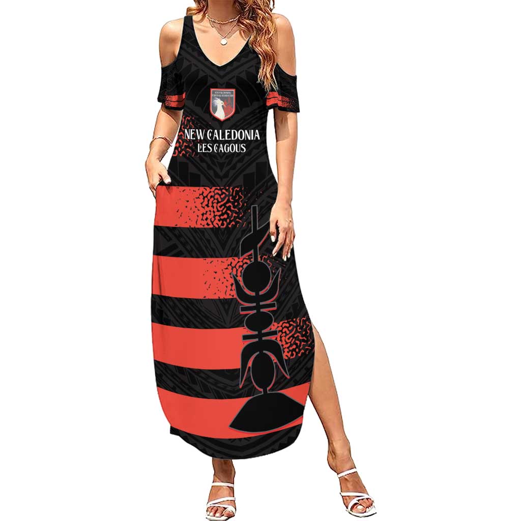 Custom New Caledonia Football Family Matching Summer Maxi Dress and Hawaiian Shirt Allez Les Cagous Polynesian Pattern LT14 Mom's Dress Black - Polynesian Pride