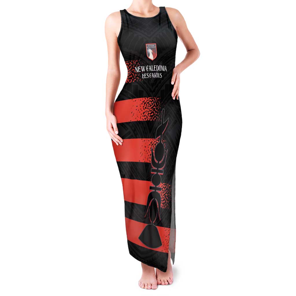 Custom New Caledonia Football Family Matching Tank Maxi Dress and Hawaiian Shirt Allez Les Cagous Polynesian Pattern LT14 Mom's Dress Black - Polynesian Pride