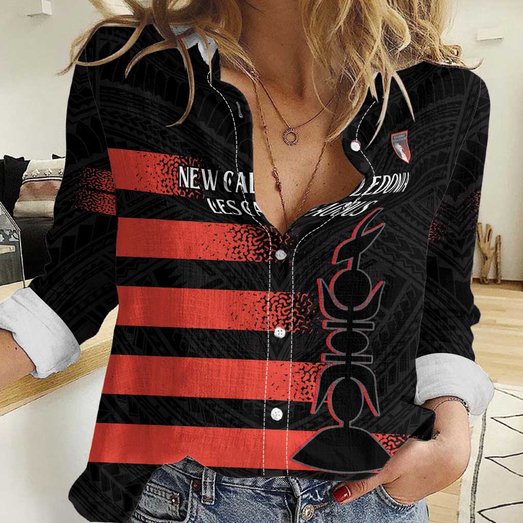 Custom New Caledonia Football Women Casual Shirt Allez Les Cagous Polynesian Pattern LT14 Female Black - Polynesian Pride
