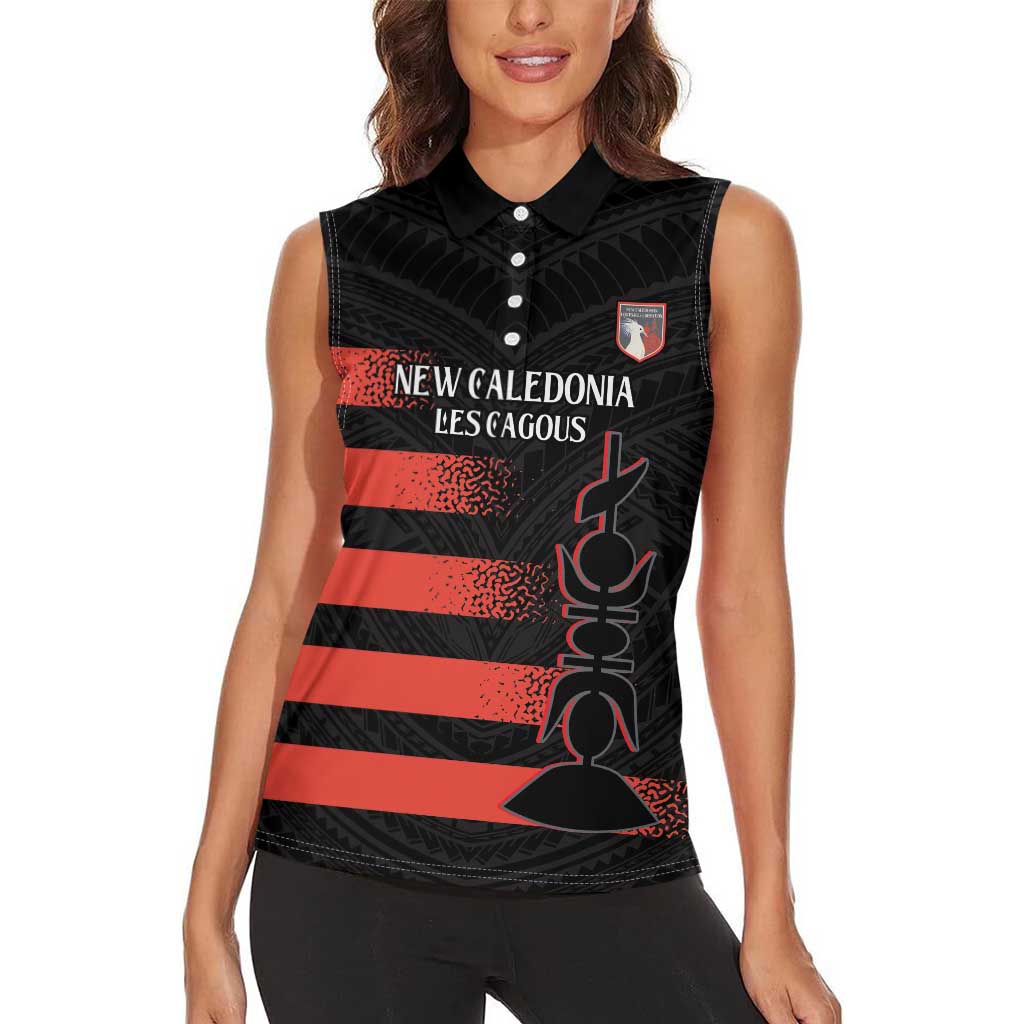 Custom New Caledonia Football Women Sleeveless Polo Shirt Allez Les Cagous Polynesian Pattern LT14 - Polynesian Pride
