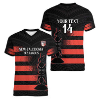 Custom New Caledonia Football Women V-Neck T-Shirt Allez Les Cagous Polynesian Pattern LT14 - Polynesian Pride