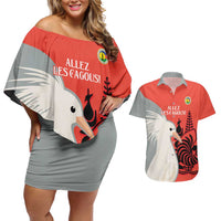 Custom Nouvelle-Caledonie Football Couples Matching Off Shoulder Short Dress and Hawaiian Shirt Allez Les Cagous Simple Style LT14 Red - Polynesian Pride