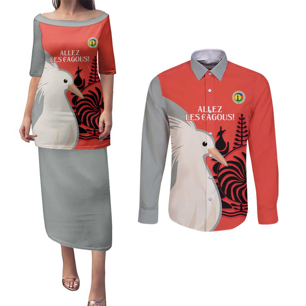 Custom Nouvelle-Caledonie Football Couples Matching Puletasi and Long Sleeve Button Shirt Allez Les Cagous Simple Style LT14 Red - Polynesian Pride