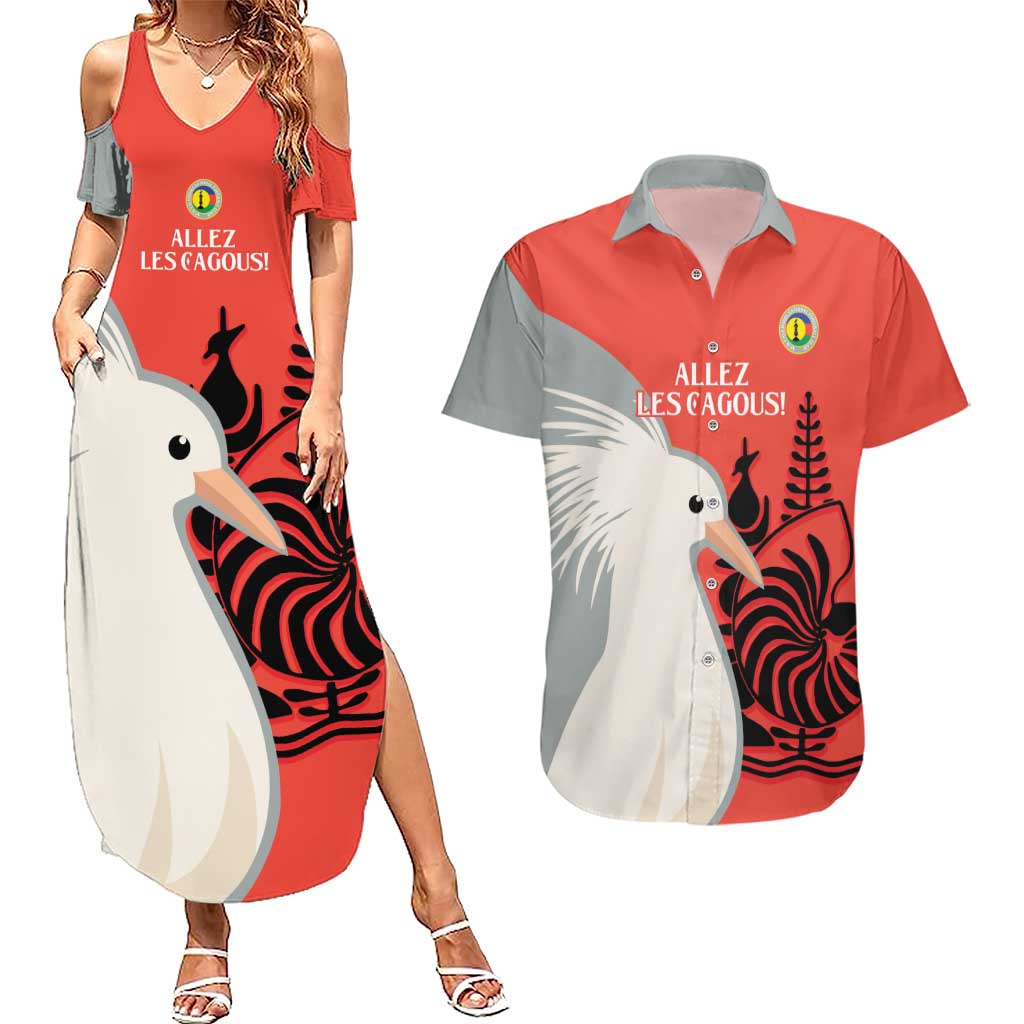 Custom Nouvelle-Caledonie Football Couples Matching Summer Maxi Dress and Hawaiian Shirt Allez Les Cagous Simple Style LT14 Red - Polynesian Pride