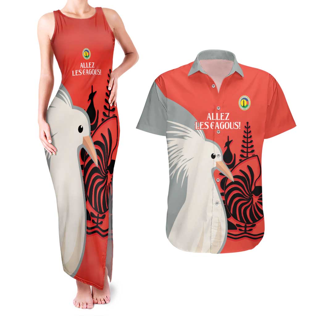 Custom Nouvelle-Caledonie Football Couples Matching Tank Maxi Dress and Hawaiian Shirt Allez Les Cagous Simple Style LT14 Red - Polynesian Pride