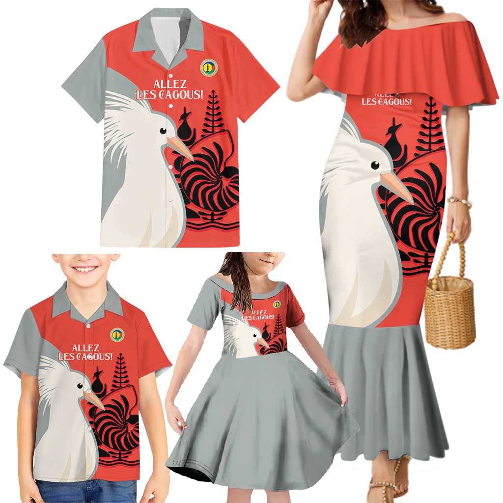 Custom Nouvelle-Caledonie Football Family Matching Mermaid Dress and Hawaiian Shirt Allez Les Cagous Simple Style LT14 - Polynesian Pride