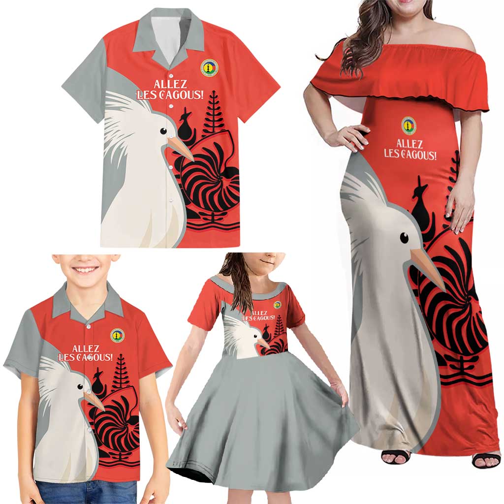Custom Nouvelle-Caledonie Football Family Matching Off Shoulder Maxi Dress and Hawaiian Shirt Allez Les Cagous Simple Style LT14 - Polynesian Pride