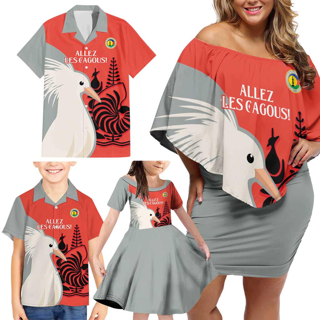 Custom Nouvelle-Caledonie Football Family Matching Off Shoulder Short Dress and Hawaiian Shirt Allez Les Cagous Simple Style LT14 - Polynesian Pride