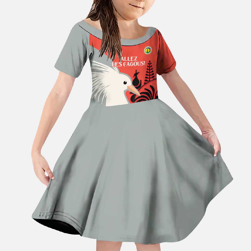 Custom Nouvelle-Caledonie Football Family Matching Short Sleeve Bodycon Dress and Hawaiian Shirt Allez Les Cagous Simple Style LT14 Daughter's Dress Red - Polynesian Pride