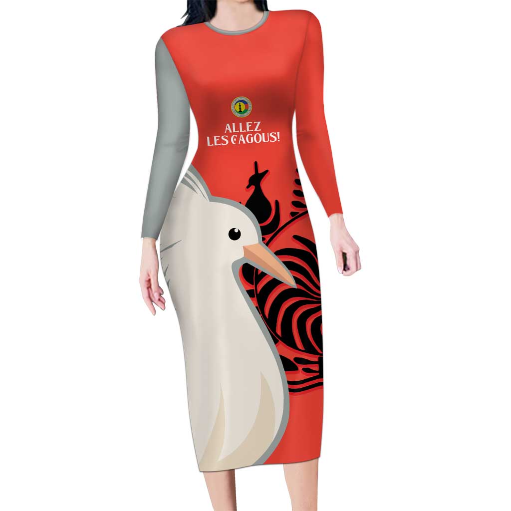 Custom Nouvelle-Caledonie Football Long Sleeve Bodycon Dress Allez Les Cagous Simple Style LT14 Long Dress Red - Polynesian Pride