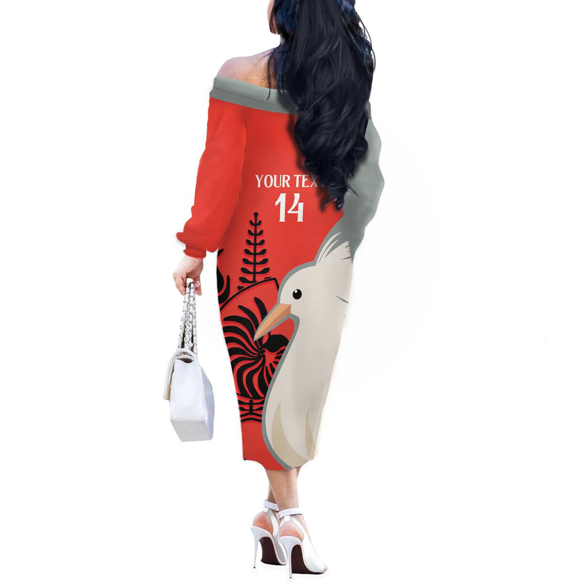 Custom Nouvelle-Caledonie Football Off The Shoulder Long Sleeve Dress Allez Les Cagous Simple Style LT14 - Polynesian Pride