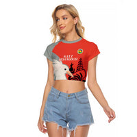 Custom Nouvelle-Caledonie Football Raglan Cropped T Shirt Allez Les Cagous Simple Style LT14 Female Red - Polynesian Pride