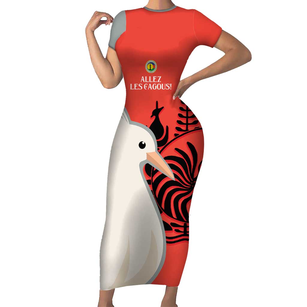 Custom Nouvelle-Caledonie Football Short Sleeve Bodycon Dress Allez Les Cagous Simple Style LT14 Long Dress Red - Polynesian Pride