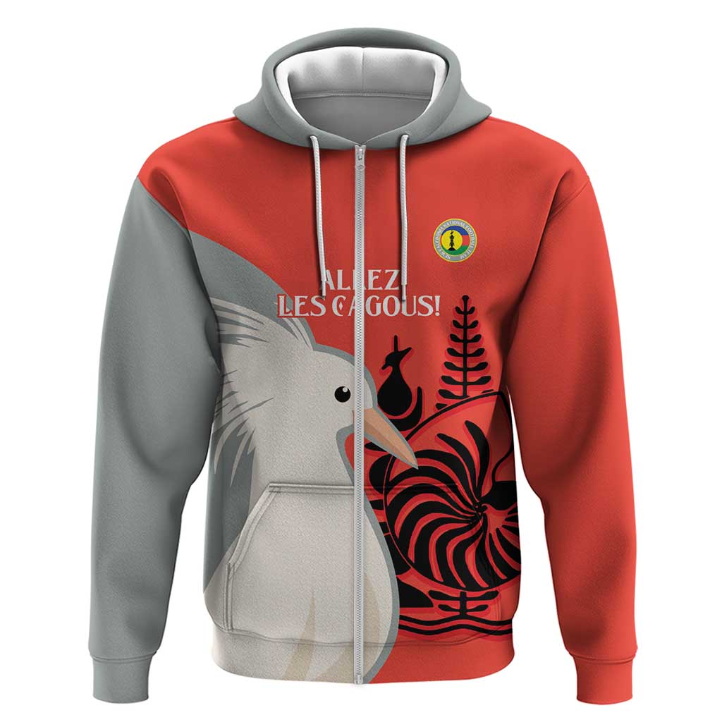 Custom Nouvelle-Caledonie Football Zip Hoodie Allez Les Cagous Simple Style LT14 Zip Hoodie Red - Polynesian Pride