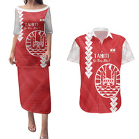 Custom Tahiti Football Couples Matching Puletasi and Hawaiian Shirt Go Toa Aito LT14 Red - Polynesian Pride